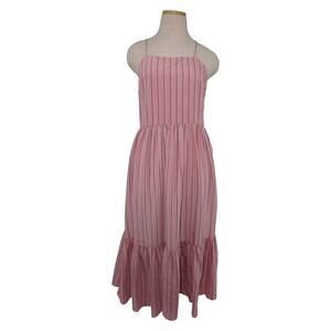 Zara Pink Orange Striped Midi Dress Ruffle Hem Crisscross Back M